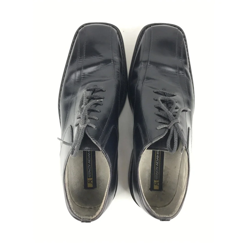 Stacy Adams Oxford Mens Black Leather Square Toe Lace Up Dress Shoes Size 11 M‎